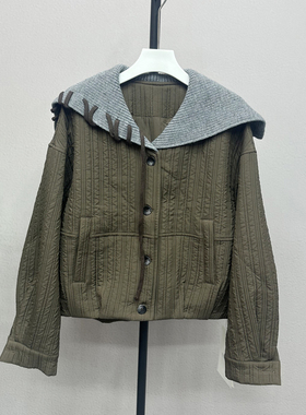 针织海军领压格绗棉外套女2025秋季百搭洋气休闲上衣潮名典25675H