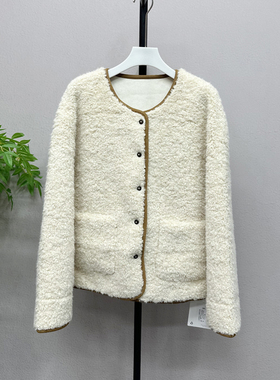 2025秋冬季新款气质小香风圆领仿羊羔绒外套上衣女装26292H