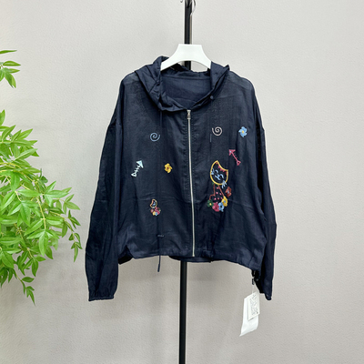 2025欧洲站新款女装翻领单排扣卡通刺绣宽松百搭外套防晒上衣676X