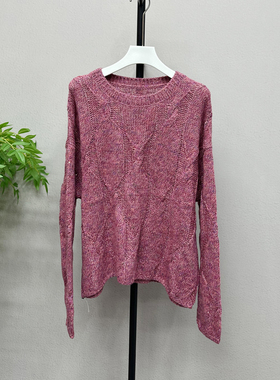 欧洲站25秋时尚圆领镂空宽松显瘦毛针织衫慵懒风毛衣上衣68025H