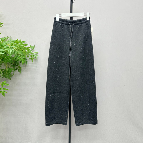 欧洲站女装2025冬季时尚松紧腰亮片加绒直筒裤休闲裤弯刀裤3696M