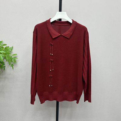 2026春翻领打底衫中老年女洋气质时尚冰麻针织小衫外穿上衣87355H