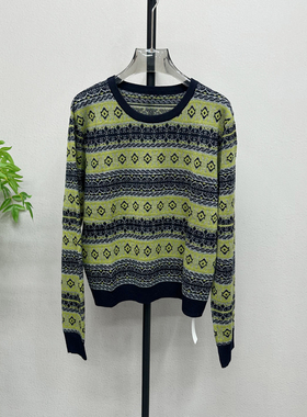 民族风提花圆领毛衣女2025秋新款女装长袖针织衫毛衣外穿77028Y