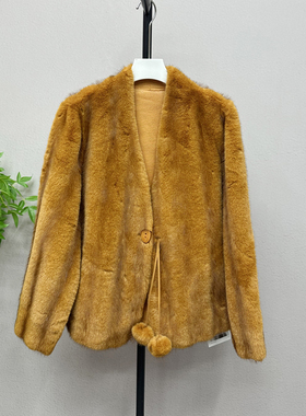 纯色小香风仿水貂绒外套皮毛一体高级感女款2026春保暖上衣87652H