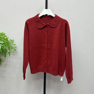 娃娃领上衣女2593H 开衫 欧货小翻领单排扣减龄毛衣毛针织衫 打底衫