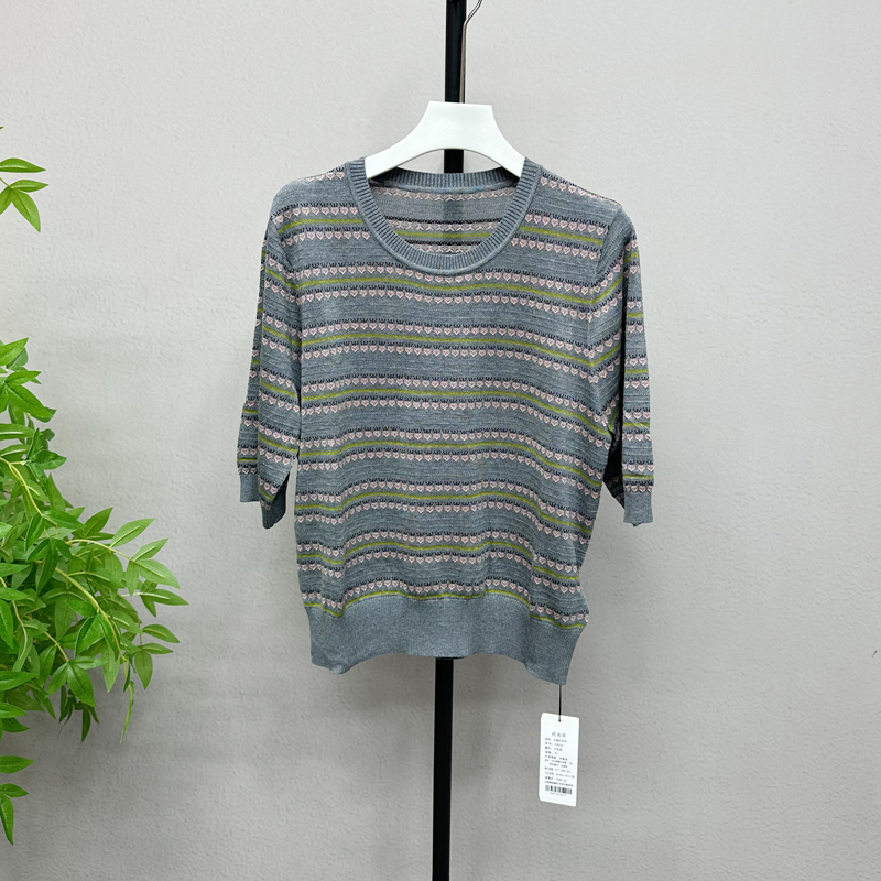 2025秋季新款气质宽松显瘦圆领中袖莱赛尔天丝针织衫T恤上衣5625A