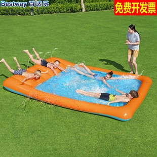 跨境大号多人戏水池加高滑梯游泳池水床喷水垫滑水布 bestway正品