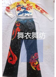 中国风大众健美操服装 健身操比赛服 印花款钻石绒面料啦啦队服