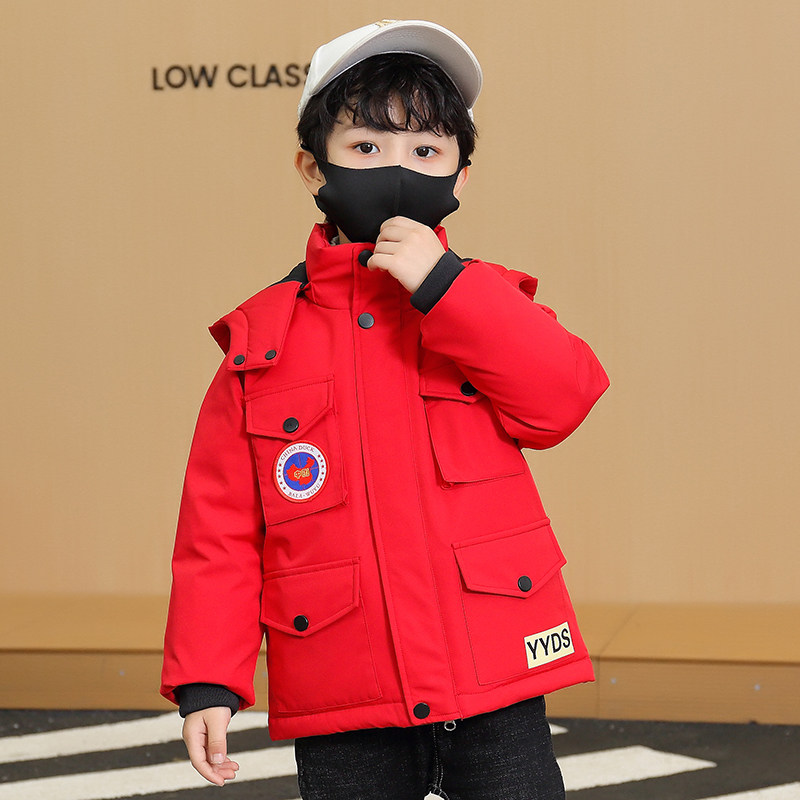 儿童羽绒服男童冲锋衣2023冬装新款中大童加厚童装派克服工装外套