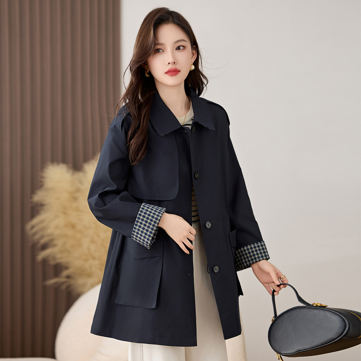 大码女装风衣外套女中长款春秋新款宽松显瘦通勤气质高级感大衣,女装/女士精品,常规大码外套,淘宝优惠券,粉丝福利购,淘宝优惠卷
