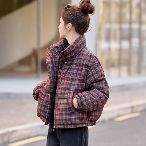 爆款格纹羽绒服女短款冬季新款胖mm宽松加厚巨好看时尚保暖外套