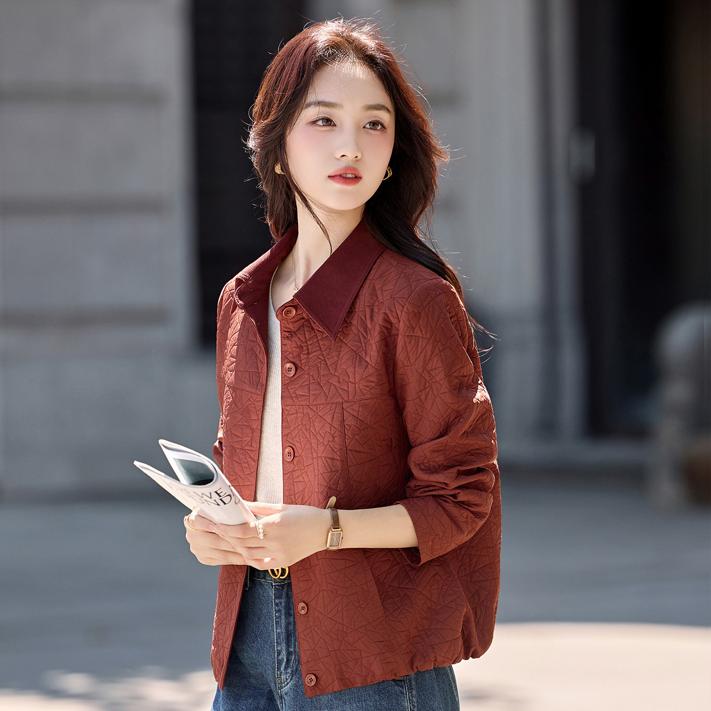 大码女装韩版翻领短款外套女春秋季新款时尚百搭宽松显瘦夹克上衣,女装/女士精品,常规大码外套,淘宝优惠券,粉丝福利购,淘宝优惠卷