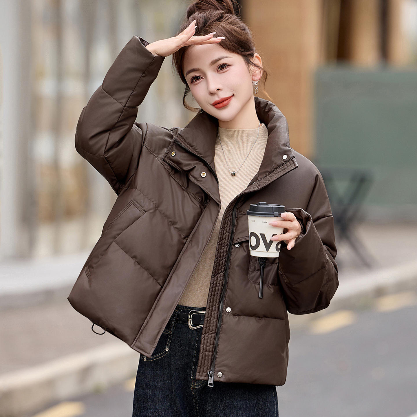 短款立领羽绒服女冬装新款胖MM大码宽松加厚保暖面包服羽绒衣外套