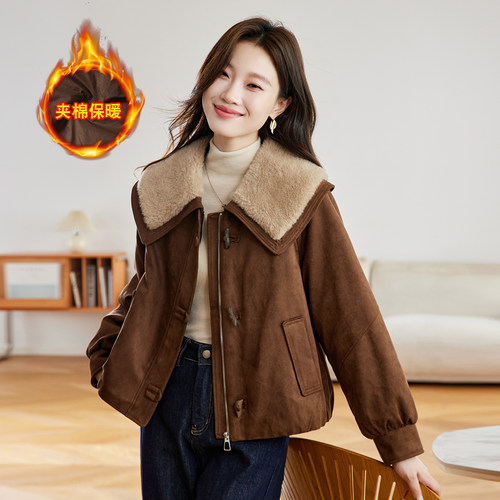 大码时尚羊羔毛夹棉外套女