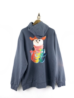 瑕疵2XL码 ripndip西部牛仔灰蓝色男款帽衫卫衣