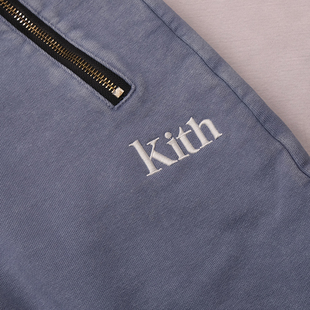 休闲裤 kith经典 刺绣字母标志抽绳松紧腰围水洗做旧蓝色卫裤