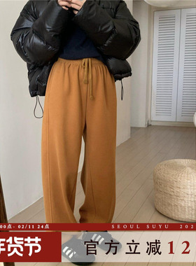 抽绳束脚加绒卫裤女2025冬季韩版宽松休闲运动长裤垂感百搭阔腿裤