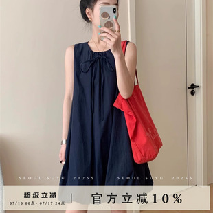 韓系休閑風(fēng)無(wú)袖 新款 遮肉顯瘦時(shí)尚 減齡背心裙 花苞連衣裙女2025夏季