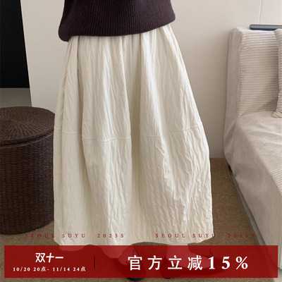 韩版肌理花苞半身裙垂感显瘦长裙