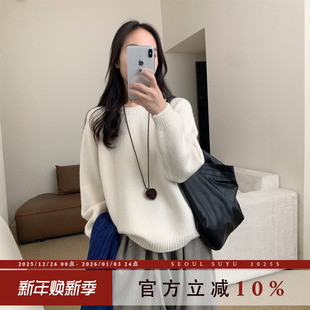 韩系休闲风加厚圆领套头上衣女2025秋冬新款 简约纯色通勤百搭毛衣