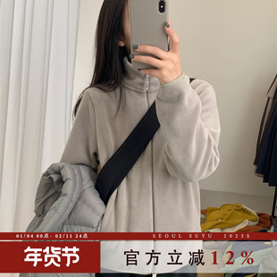纯色简约立领德绒外套女2025秋冬新款休闲风宽松显瘦百搭叠穿上衣
