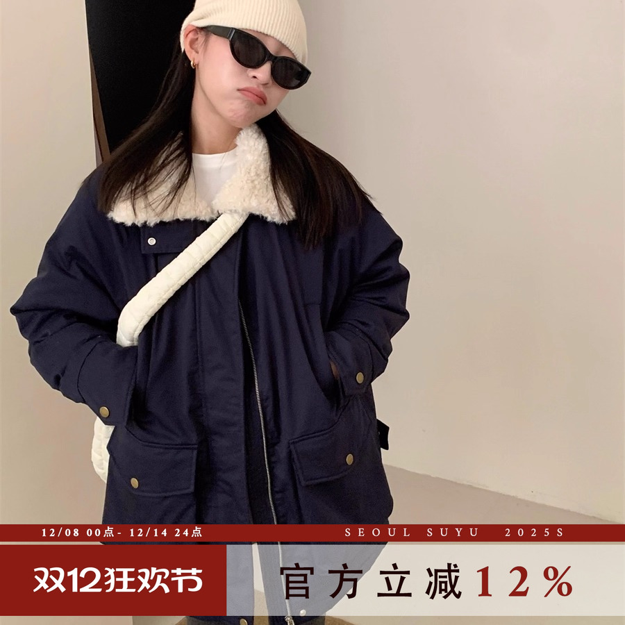 中长款带毛领设计感工装羽绒服女