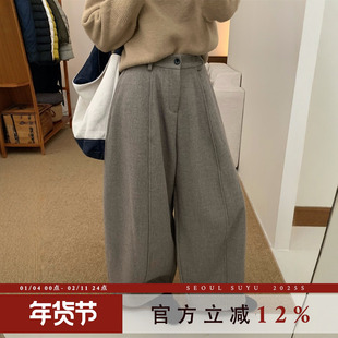 休闲风加绒加厚直筒气球裤女2025秋冬新款后松紧百搭显瘦阔腿长裤