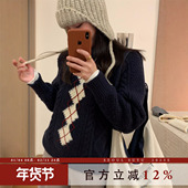 韩系慵懒风加厚圆领麻花毛衣女2025冬季 新款 设计感休闲百搭上衣