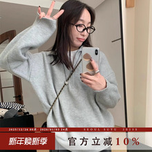 时尚学院风polo半拉链毛衣2025秋季新款韩版百搭宽松显瘦针织衫女