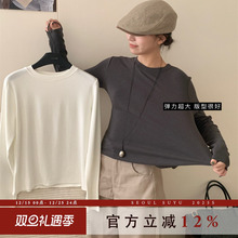 休闲风加厚羊绒弹力长袖T恤女2025秋季新款修身显瘦圆领打底上衣