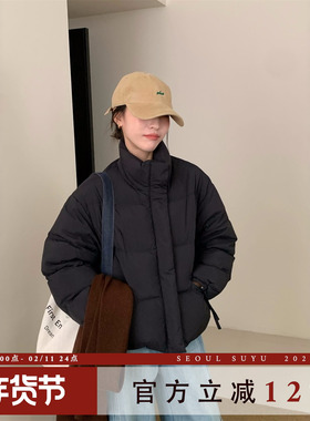 韩版小个子短款立领羽绒服女2025冬季新款加厚保暖90白鸭绒外套