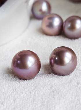 天然淡水有核珍珠爱迪生粉紫色珍珠天然色裸珠吊坠散珠耳钉DIY