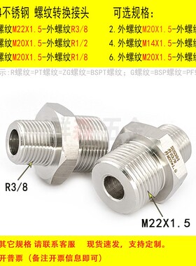 外丝M22X1.5-外丝R3/8 PT ZG BSPT不锈钢304螺纹转换接头变径对丝