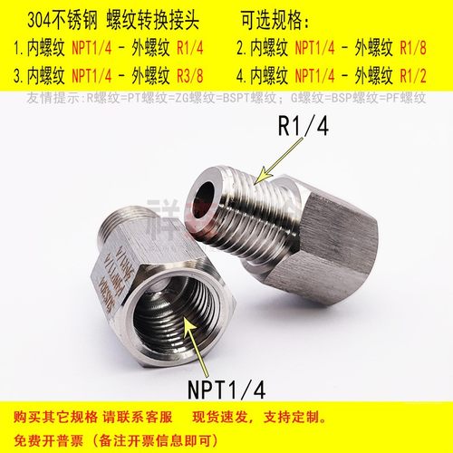 内NPT1/4-外R1/4不锈钢转换接头