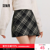 森马半身裙女格纹复古文艺气质2025冬新款 商场同款 A字短裙俏皮