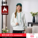 森马卫衣女加绒插肩袖 甜白色 套头衫 宽松冬季 印花连帽女士上衣个性