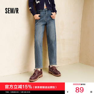 女抓毛长裤 新款 冬季 森柔牛仔 子宽松锥形裤 森马牛仔裤 裤 商场同款