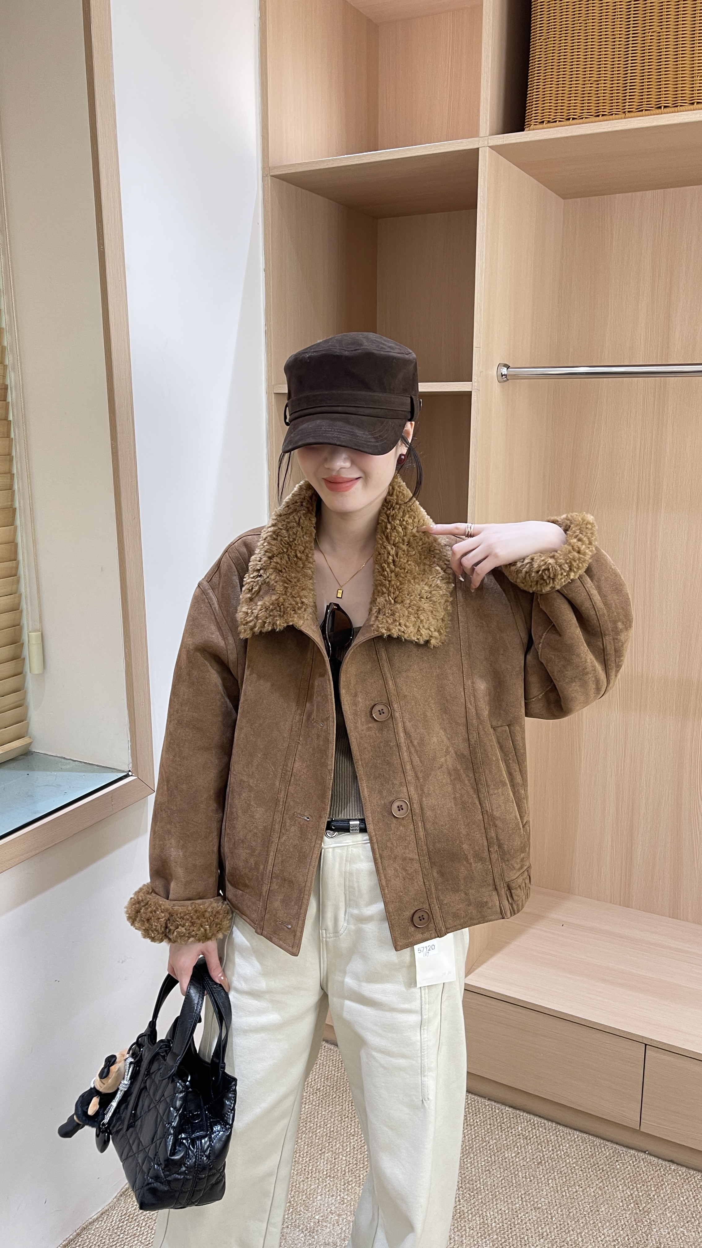 韩版复古皮毛一体羊羔毛外套女秋冬新款翻领加绒保暖上衣潮57120