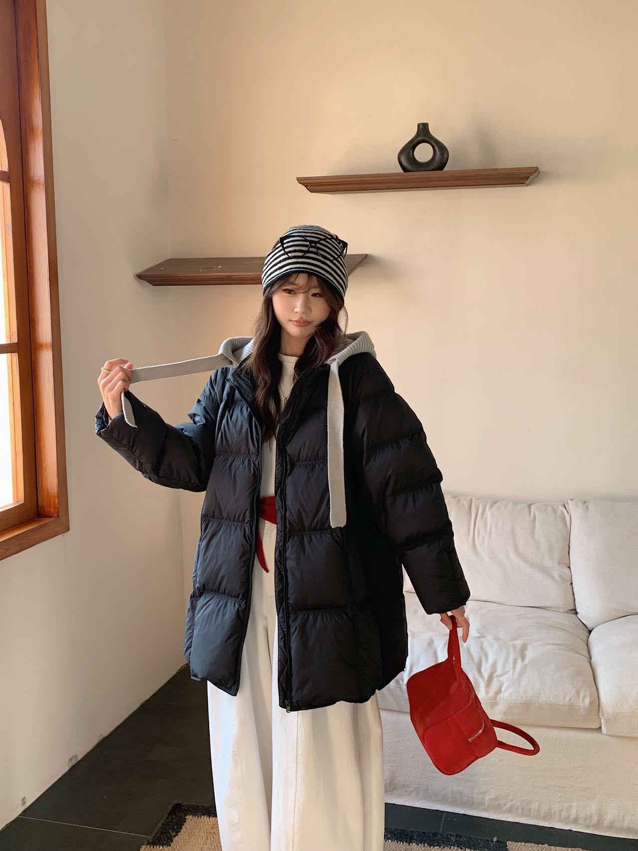 冬季新款韩版宽松显瘦羽绒服女长款加厚保暖50白鸭绒外套潮6606