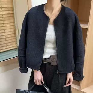 黑灰色双面羊绒大衣女款2025新款秋冬呢子大衣短款韩系羊毛外套