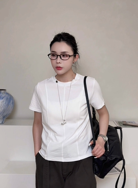 设计感小众鱼骨线短袖T恤女春夏新款修身显瘦百搭打底衫上衣67003