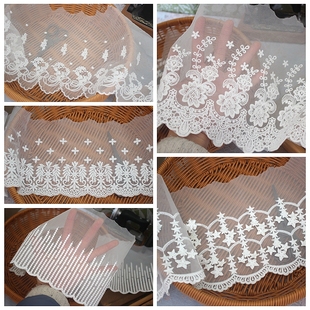 多款 网纱单边刺绣花边立体星星棉线面料婚纱裙子婚纱衣服拼接辅料