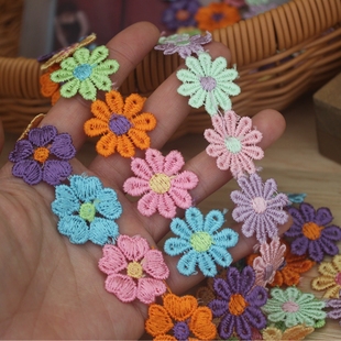 精美迷你小花朵牛奶丝 饰品锁骨链材料 彩色花儿蕾丝花边 DIY服装