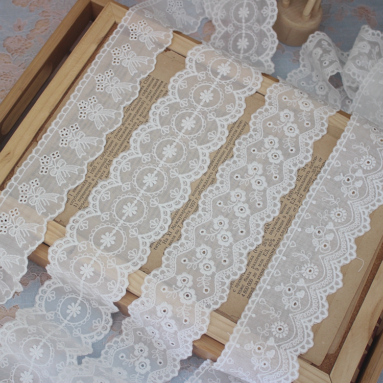 优质棉线刺绣花朵天丝花边服装拼接辅料DIY衣领袖边家居床品材料