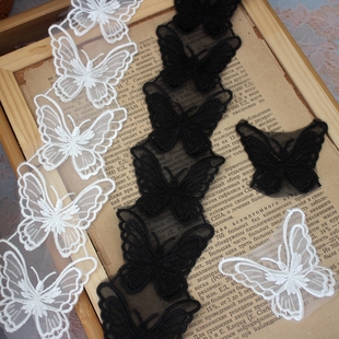 双层欧根纱涤纶刺绣蝴蝶蕾丝花边服装 DIY婚纱辅料 缝纫装 饰材料