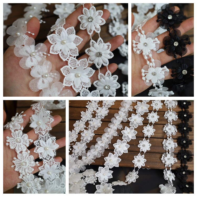 优质欧根纱刺绣花朵立体多层花 钉珠蕾丝花边服装婚纱DIY饰品辅料