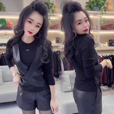 春秋新款黑色长袖小衫t恤女