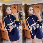 减龄宽松加厚字母拉链卫衣气质休闲中长款 秋冬网红爆款 时尚 上衣女