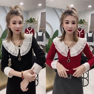 减龄修身 时尚 显瘦娃娃领拼接上衣气质休闲简约通勤T恤女 爆款 春季