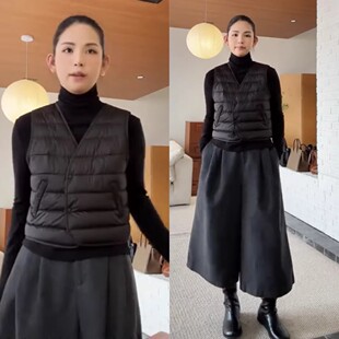 欧货轻薄时尚棉衣马甲女冬短款V领百搭修身加厚背心内胆保暖马夹